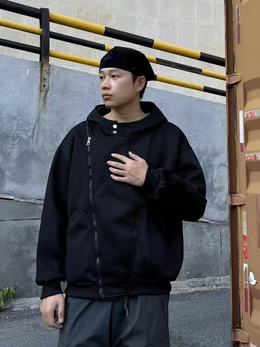 XDFM 美式斜拉链开衫纽扣小众重磅小众外套上衣套头连帽卫衣潮牌